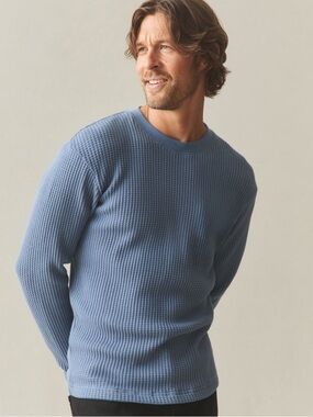 NWOT American Giant Men's Waffle Long Sleeve Crew Bluefin Top